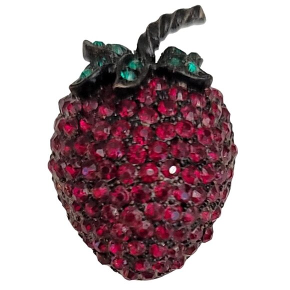 Weiss Red Rhinestone Japanned Strawberry Brooch Pin, Signed M683 - Picture 1 of 9